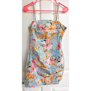 Lovely Day floral mini dress Medium resort vacation summer spring flowers blue